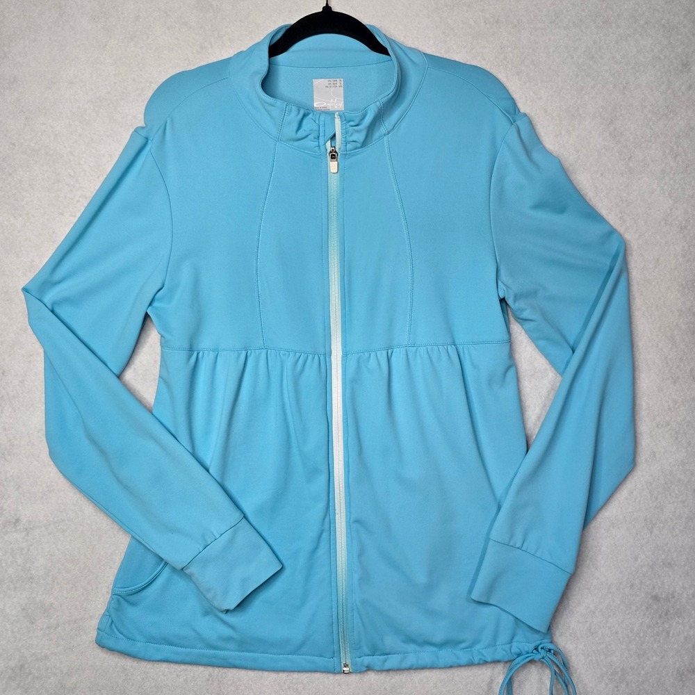 Oakley Womens Full Zip Athletic Jacket Blue Empire Waist Mock‎ Neck XL RN96548